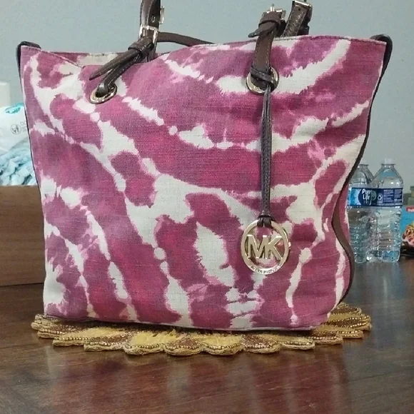 Michael Kors Bags Michael Kors Pink Canvas Tote With Tiedye